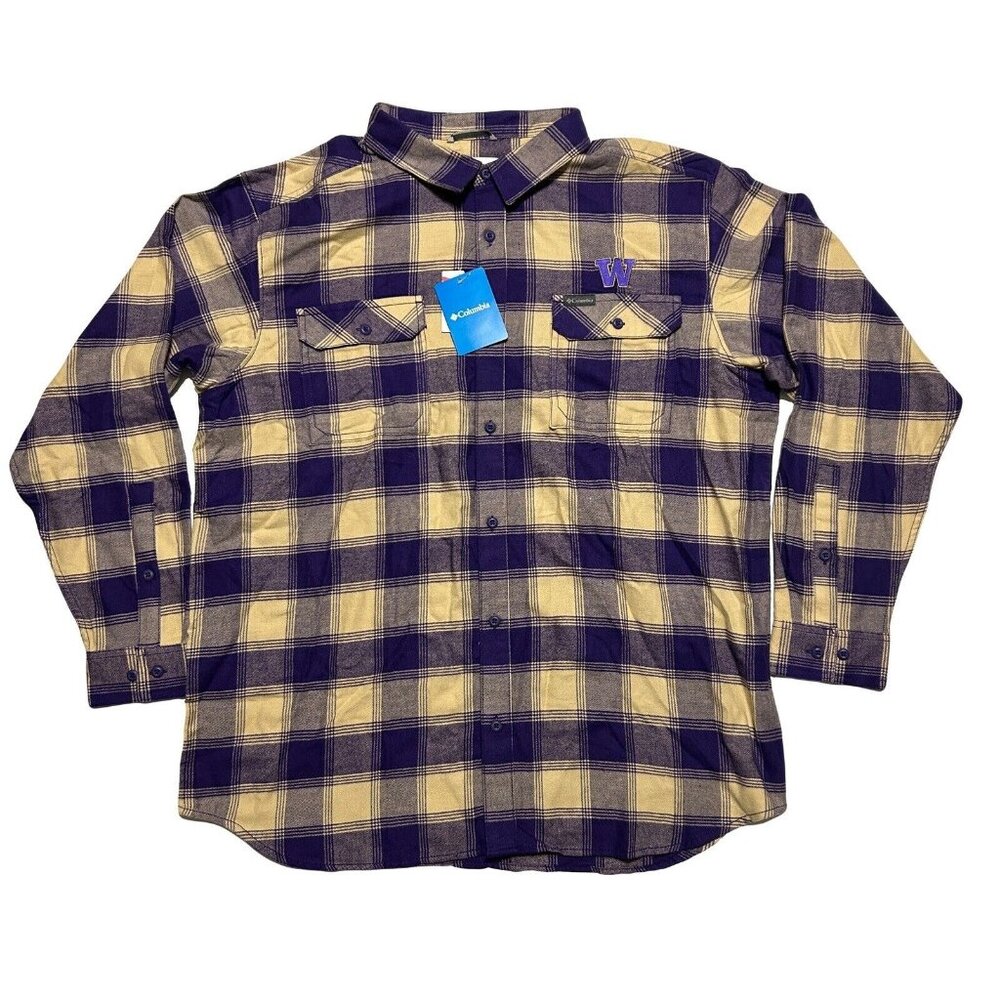 Columbia Washington Huskies CLG Flare Gun Flannel Long Sleeve Shirt Mens XXL NWT